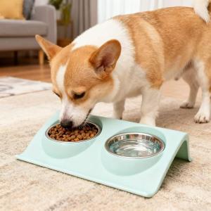 Combined water and food feeding basin (slanted opening)